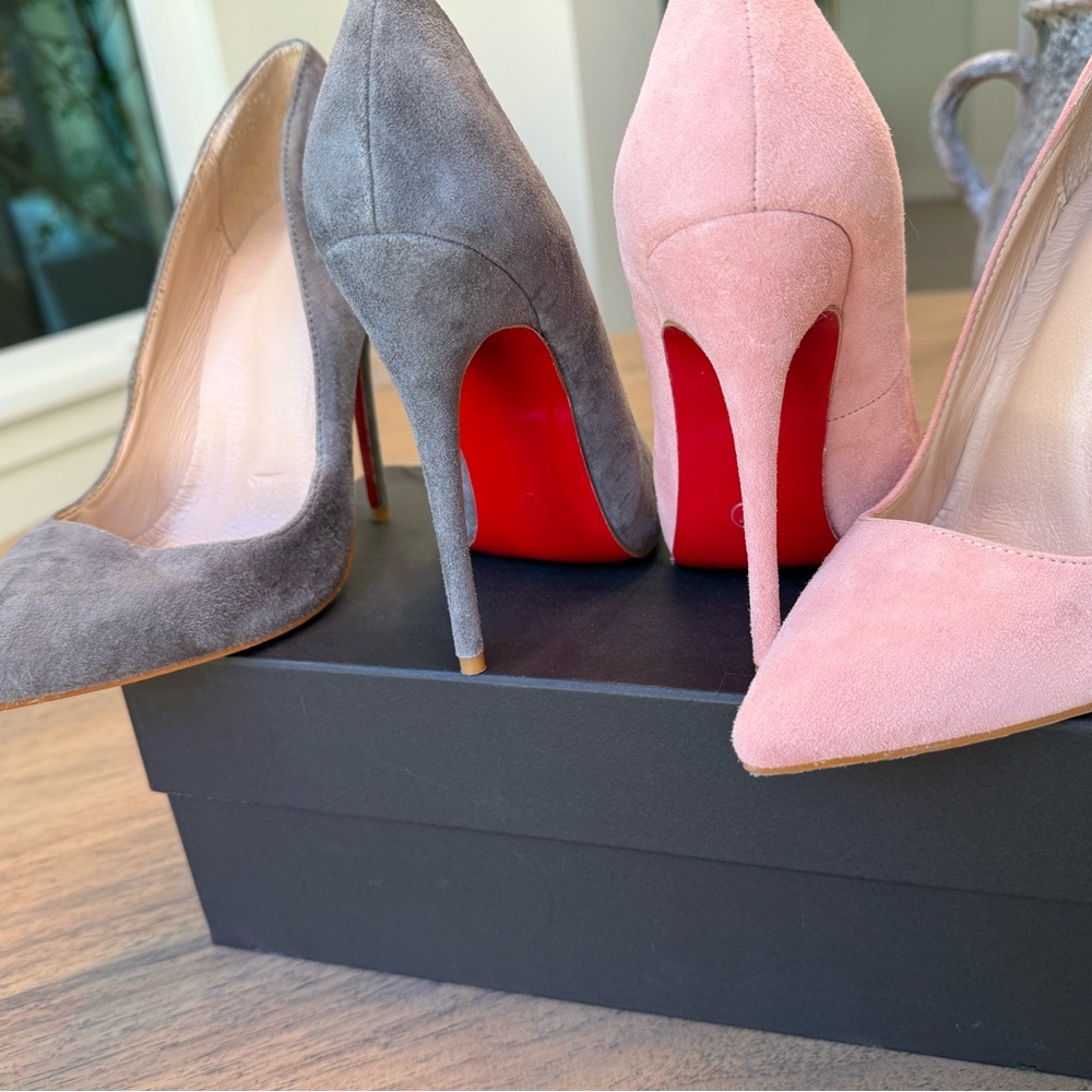 Chic Suede Stiletto Heels in Gray and Pink LEATHER AND SUEDE - Picture 4 of 10